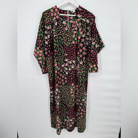 Topshop Nordstrom Floral Long Sleeve Belted‎ Midi Dress Size 2 - Picture 4 of 8